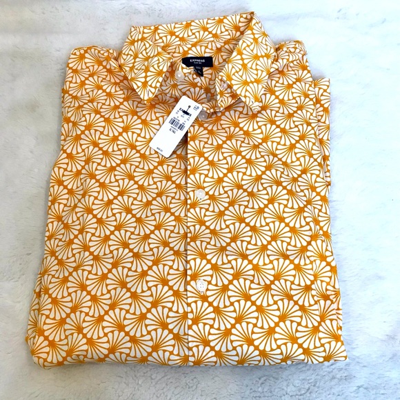 Express Men’s Abstract Orange Slim 1MX XL Tall Button Down Shirt NWT - Picture 1 of 7